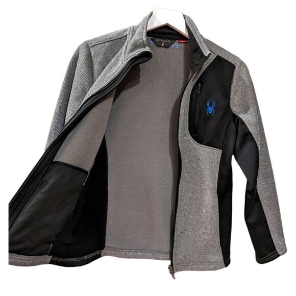 Spyder Boys Endure Core Grey & Black Zip Up Textured Knit Jacket Size M 10/12 - Picture 3 of 6